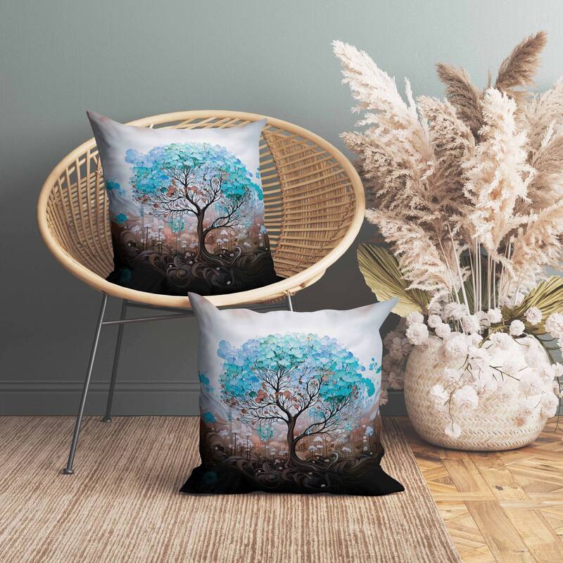 Beautiful Tree of Life Indoor/Outdoor Reversible Throw Pillow Blue and Brown