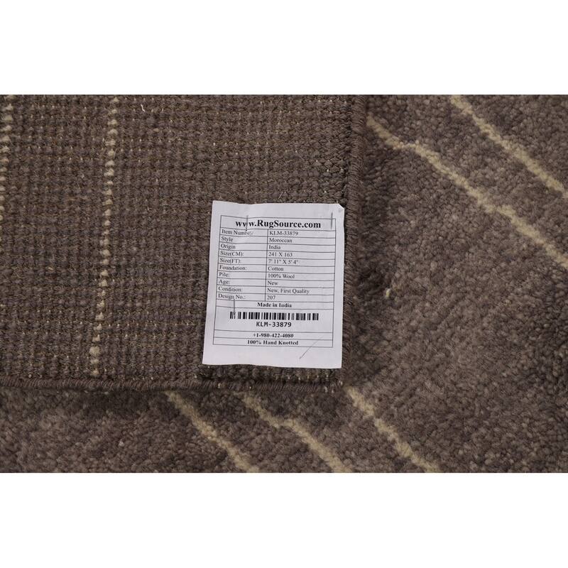 Brown Moroccan Oriental Area Rug Handmade Wool Carpet - 5'4" x 7'11"