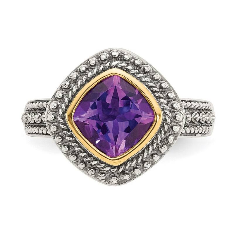Curata 925 Sterling Silver Bezel Polished With 14k Amethyst Ring