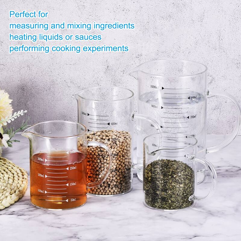250ml Glass Measuring Cup, 3.3 Borosilicate Glass Graduated White Printed Scale