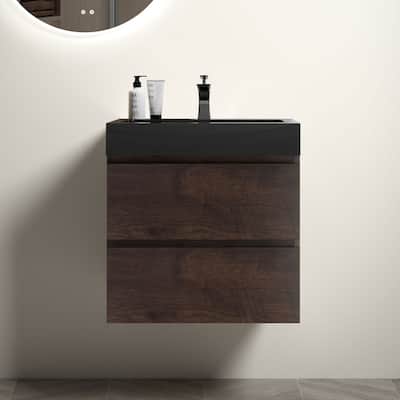 24"Bathroom Vanity with Sink,Storage Wall Mounted Floating Bathroom Vanity,One-Piece Black Sink Basin without Drain and Faucet