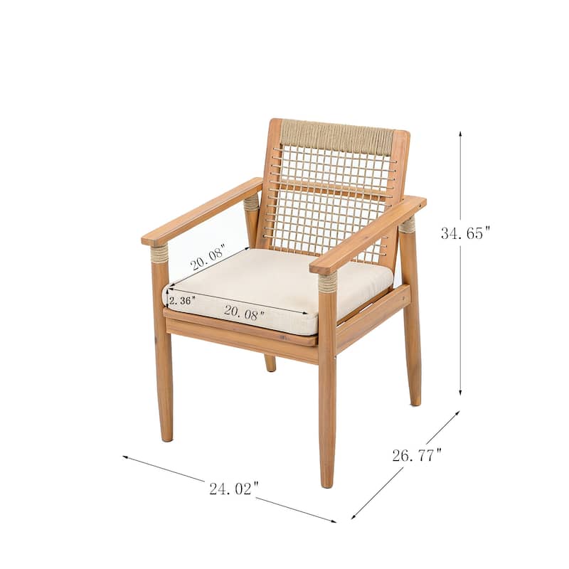 Christopher Knight Home - Caldera Outdoor Acacia Wood Patio Dining Chairs with Rope Woven Backrest and Cushions, Set of 2