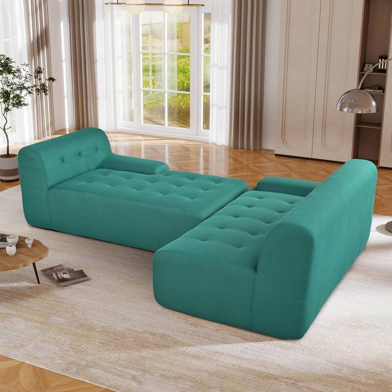 107" Polyester Mesh L-Shaped Modular Sectional Sofa with Deep Seat & Pocket Springs