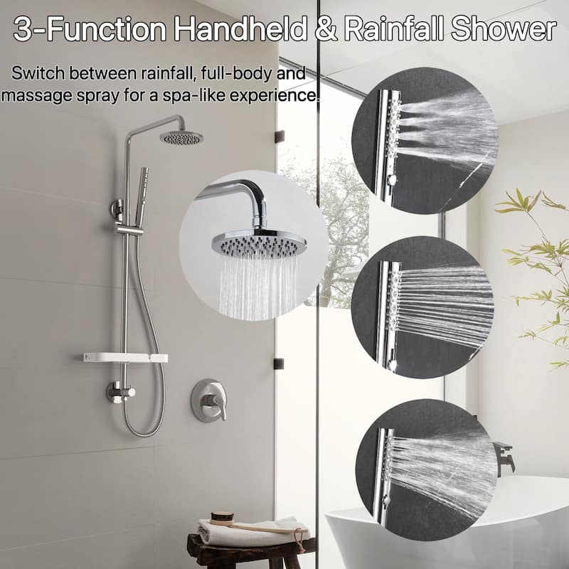 Modland 4-Way Exposed Retrofit Shower System with Rainfall & Handheld, Easy Install in Black/Nickel/Chrome