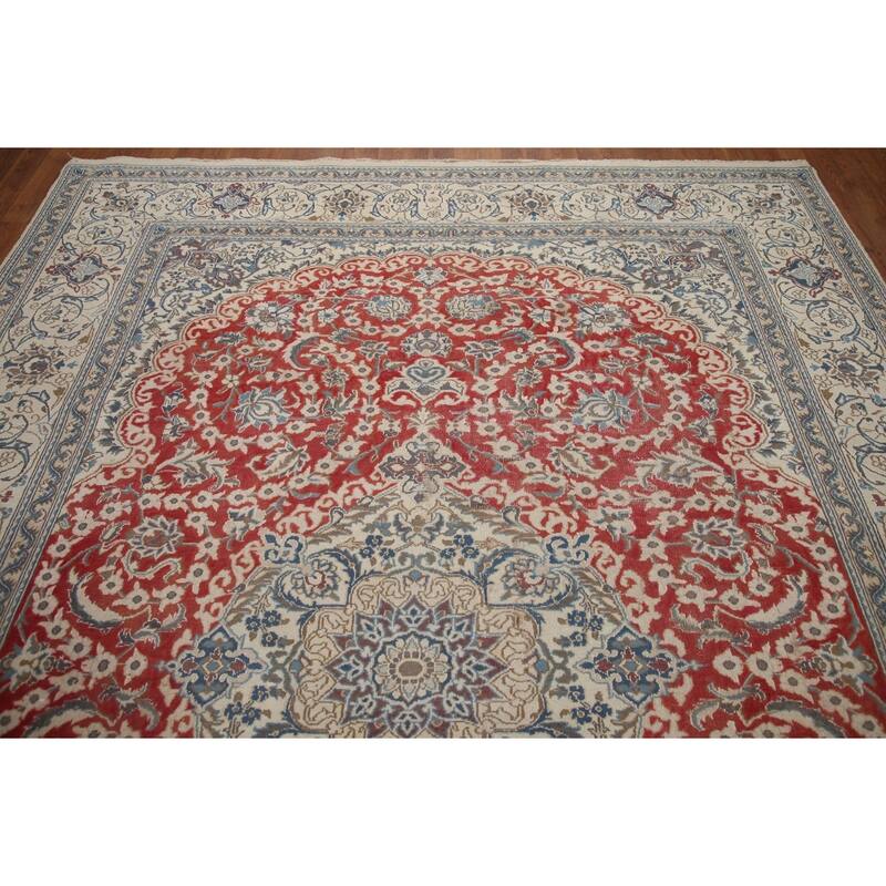 Hand Knotted Oriental 100% Wool Carpet Traditional Floral Red Nain Area Rug - 11' 1'' X 7' 10''