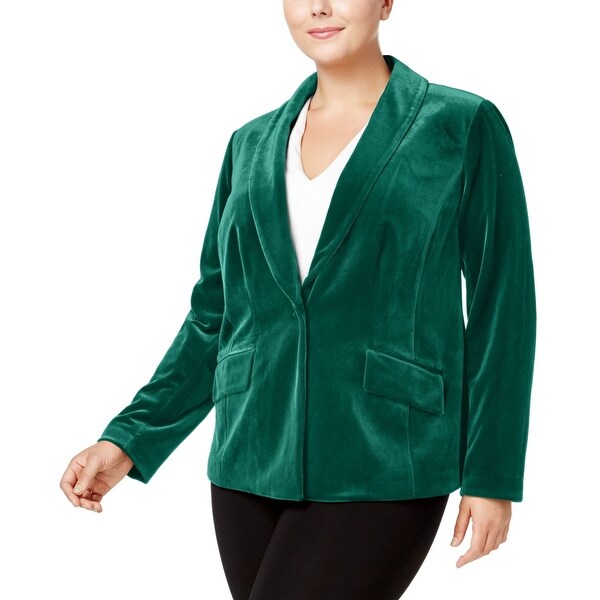 INC Womens Blazer Deep Fall Green Size 2X Plus Velvet Single Button