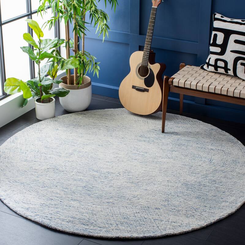 SAFAVIEH Handmade Metro Rozsika French Country Wool Rug - 8' Round - Blue/Ivory