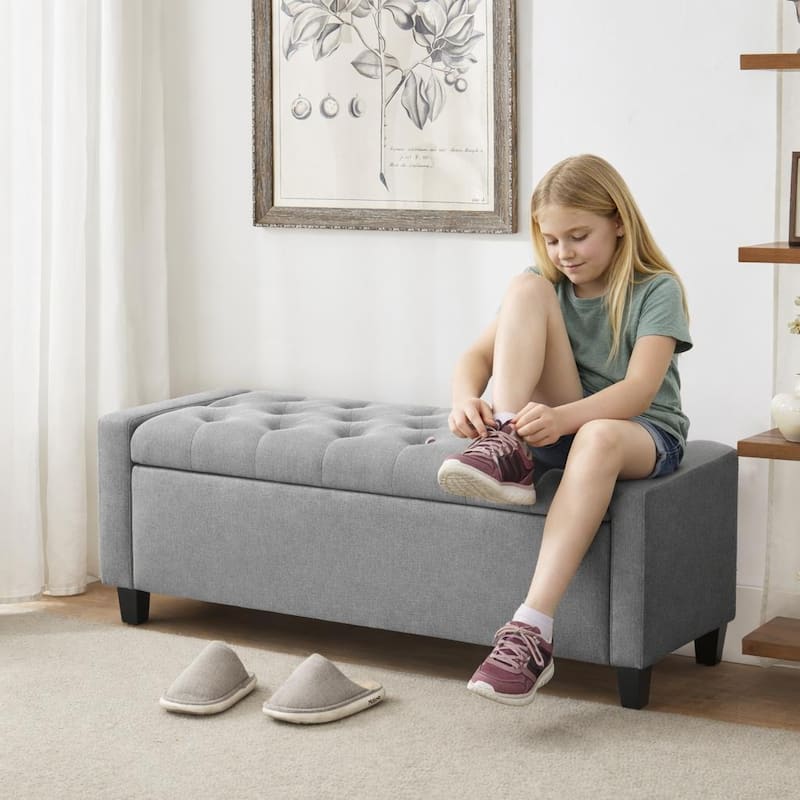 HUIMO Modern Upholstered Flip-Top Storage Ottoman