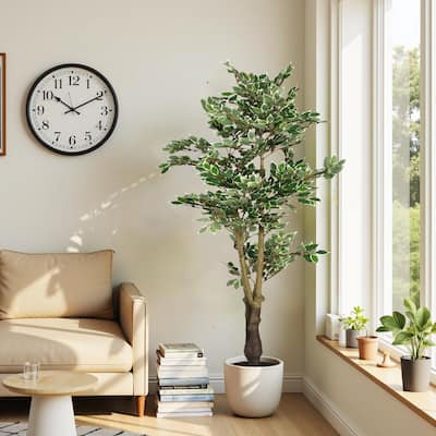 69" Artificial Ficus Tree with Black Plastic Pot,, 31" W x 31" D x 69" H