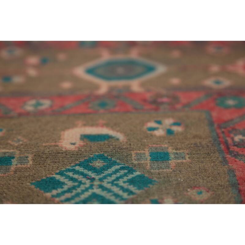 Tribal Geometric Ardebil Persian Runner Rug Hand-Knotted Wool Carpet - 3'7"x 12'0"