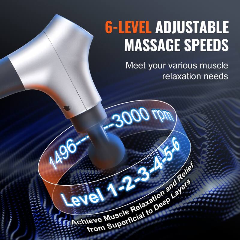 Massage Gun Deep Tissue for Pain Relief, Muscle Relaxation - with 8 Speed Levels & 6 Massage Heads