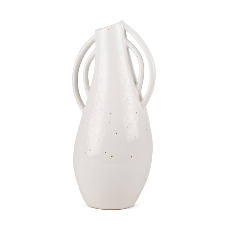 14" Off White Speckle Ceramic Amphora Table Vase - 7.09
