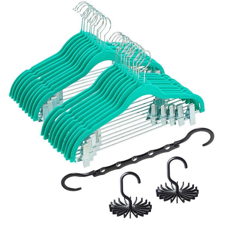 VECELO 20-Pack Pant Hangers (Black/Grey/Pink/Beige/Green) Clothes Hangers Non-slip Space-saving Clothes Hangers