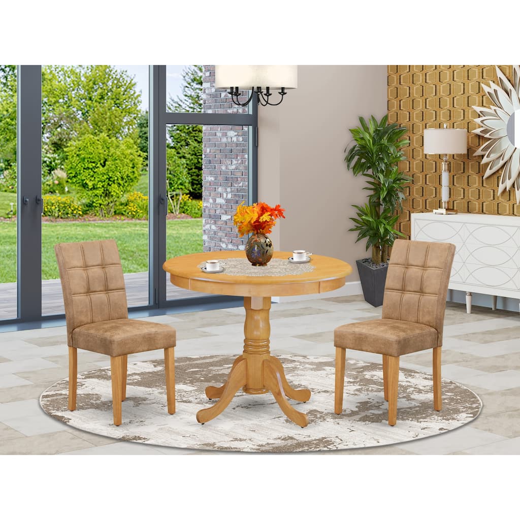 East West Furniture Kitchen Set Consists of a Round Dining Table and Chairs, Oak (Pieces Options)