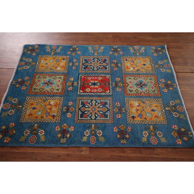Garden Design Kazak Oriental Accent Rug Hand-Knotted Wool Carpet - 3'8" x 4'11"