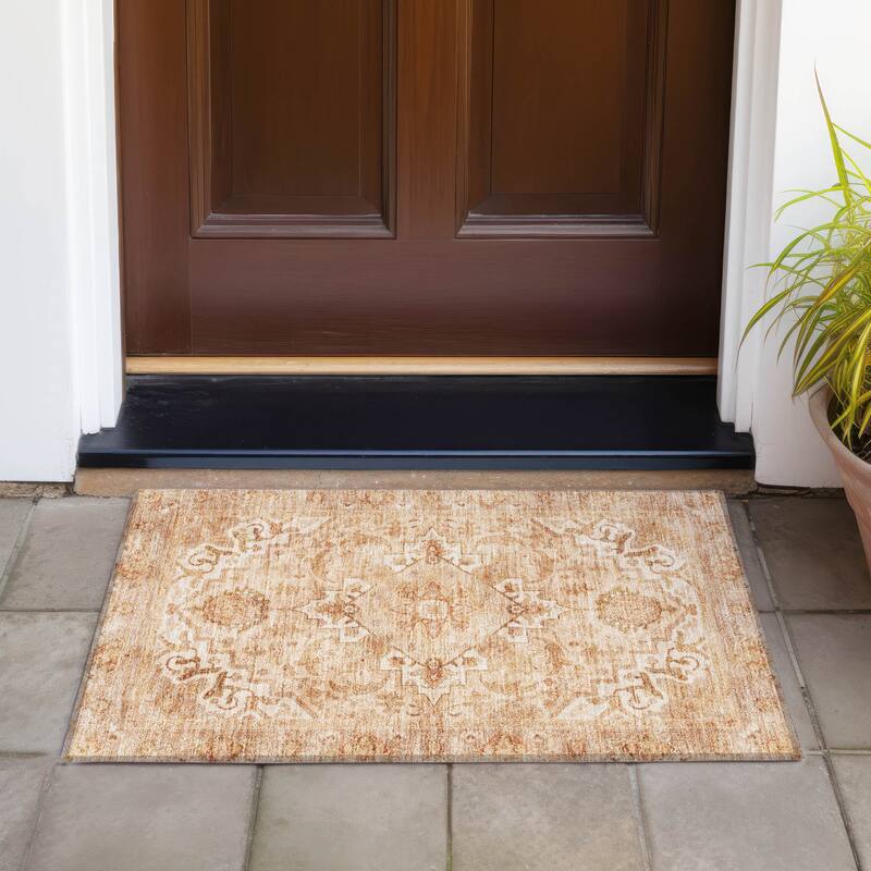 Machine Washable Indoor/Outdoor Traditional Vintage Chantille Rug - Copper - 1'8" x 2'6"