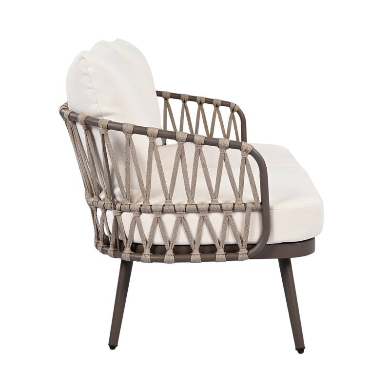 Christopher Knight Home - Elias 4-Piece Patio Conversation Set with Woven Rope Backrest and Coffee Table