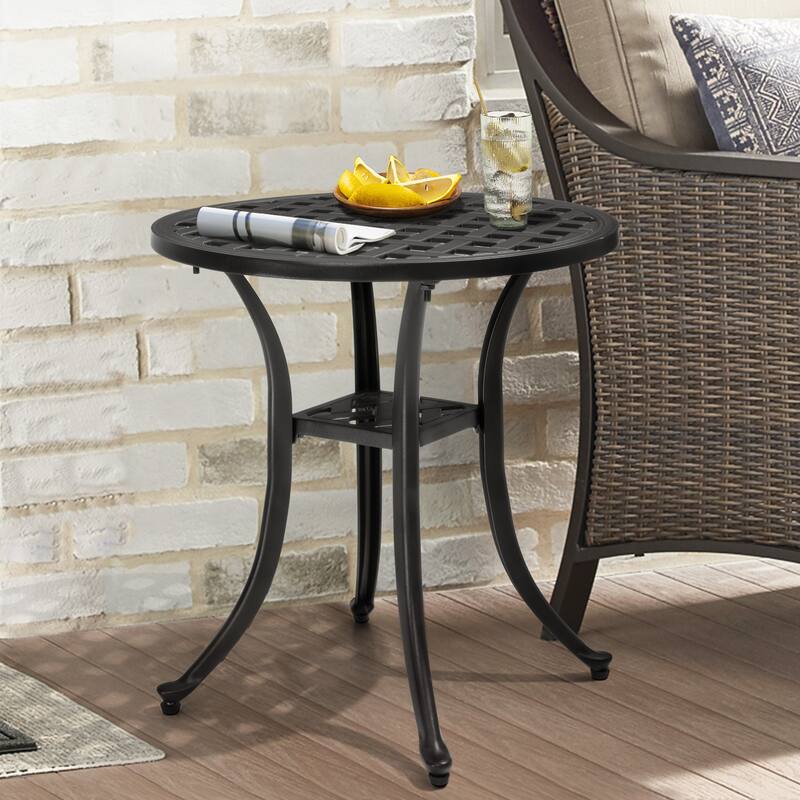 Outdoor Patio Side Table Round Cast Aluminum End Table - Φ19.1" x 20.9"H