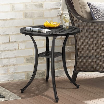 Outdoor Patio Side Table Round Cast Aluminum End Table - Φ19.1" x 20.9"H