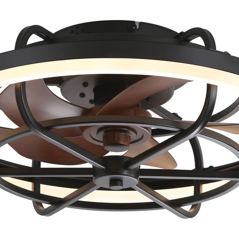 19.7" Flush Mount Caged Dimmable LED Ceiling Fan with Light and Remote
