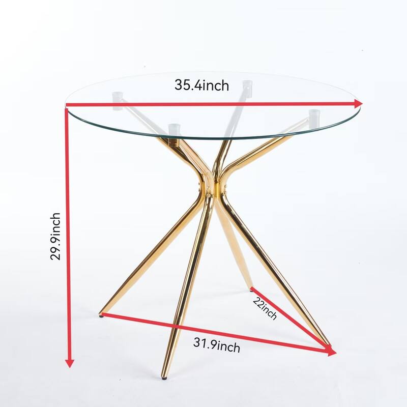 Modern Round Glass Dining Table 2 to 4 Person, Kitchen Table with Tempered Glass Top & Metal Legs for Dining Room, Living Room