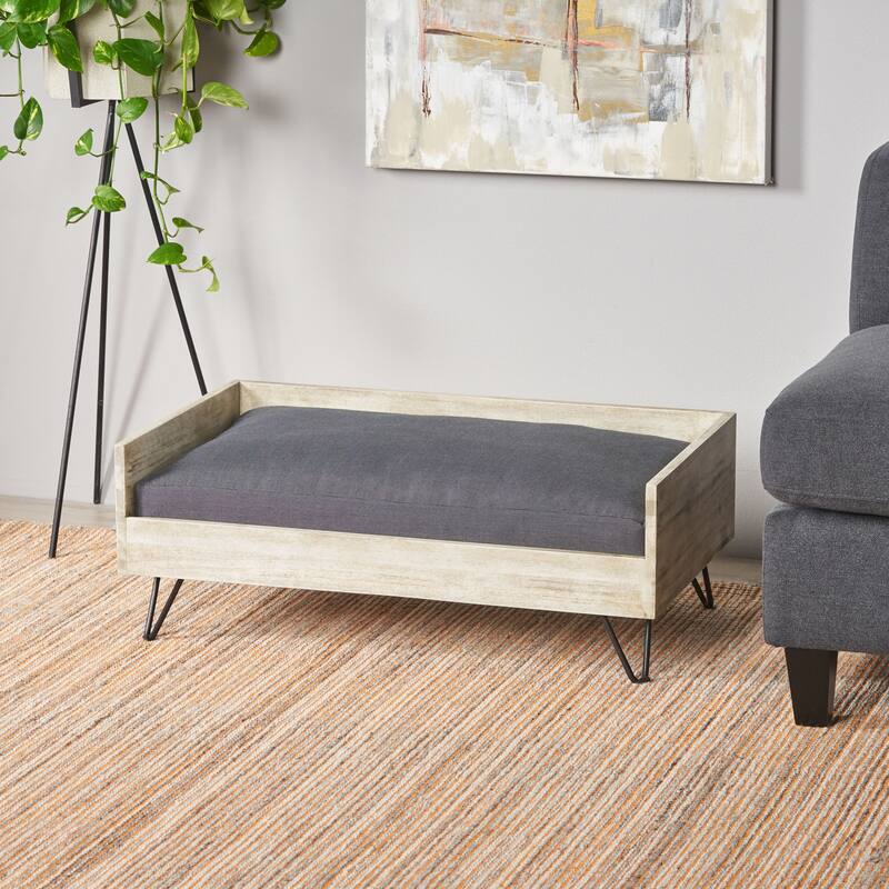 Roomfitters Modern Dog Bed with Cushion, Elevated Pet Sofa with Hairpin Legs for Living Room Decor, Dark Gray