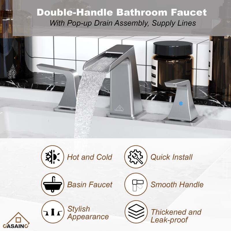 8 in. Widespread 2-Handle Waterfall Spout Bathroom Faucet