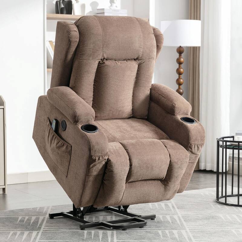 Power Lift Recliner Chair for Elderly with Heat, Massage, and USB Port - Brown