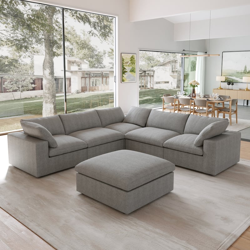 Modern V Shape Couches for Living Room, 6-Seats Modular Convertible Sectional Sofa Couch with Removable Cushion Covers - Grey
