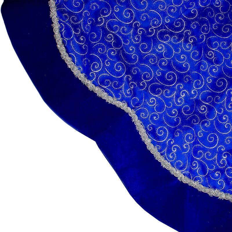 48" Royal Blue Silver Swirl Christmas Tree Skirt with Scalloped Trim