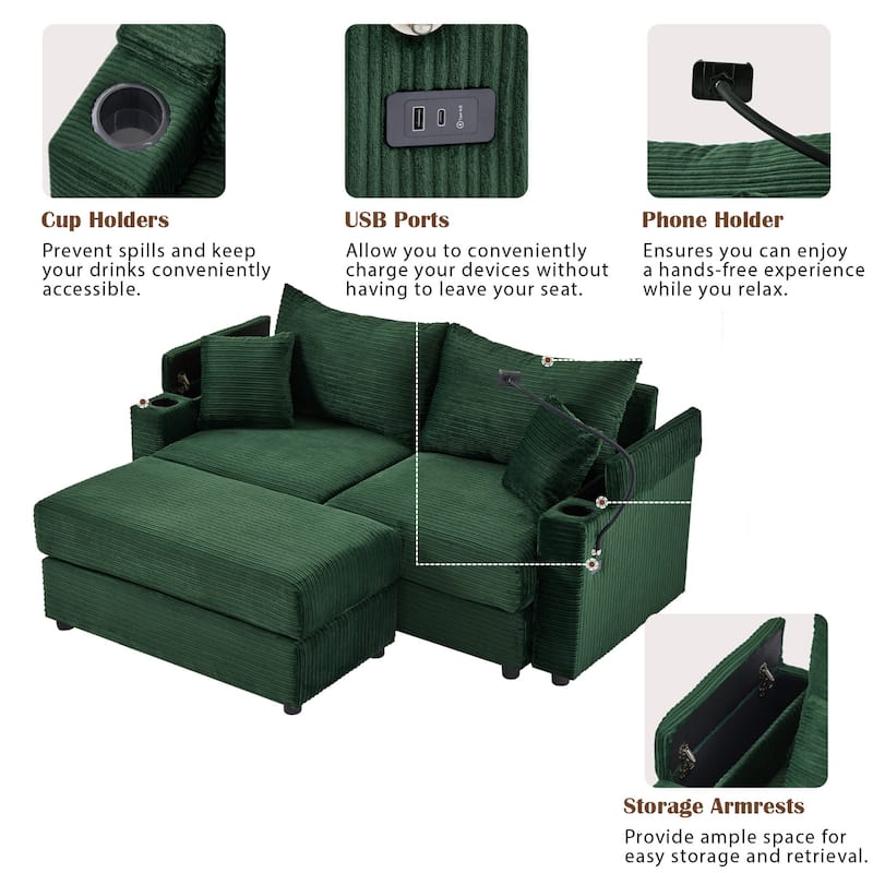 Modern Upholstered Sofa with A Movable Ottoman