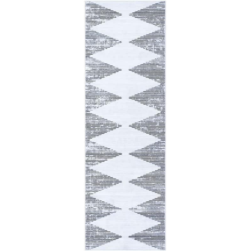 Livabliss Scandinavian Lavable Diamond Washable Area Rug - 2'6" x 8' - White/ Black