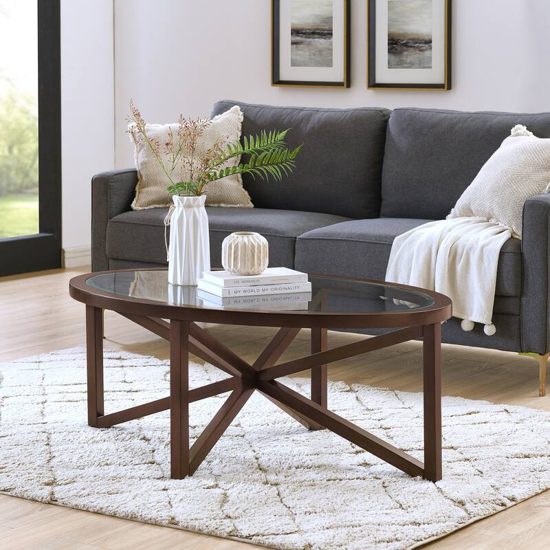 Modern Simple Glass Coffee Table, Tempered Glass Coffee Table Solid Wood Base Round Transparent Glass Top