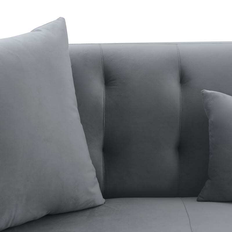 Melange Velvet Sofa with Black Wood Base