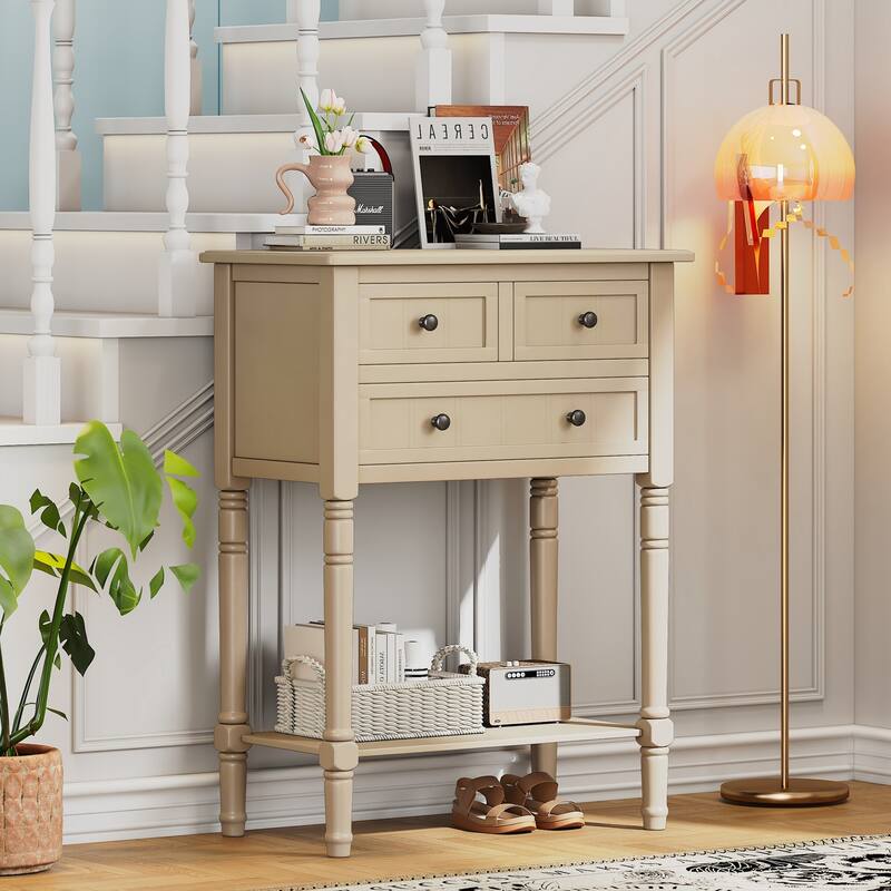 Narrow Console Table, Slim Sofa Table with Three Storage Drawers and Bottom Shelf