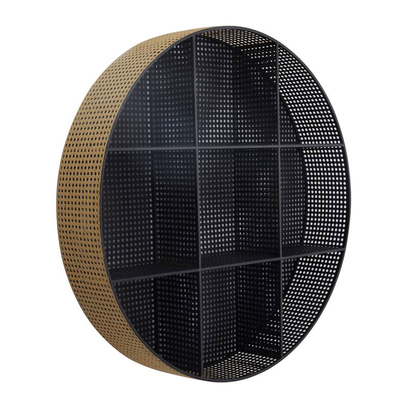Black Metal Round 8 Cubbies Wall Shelf - 32"W, 32"H