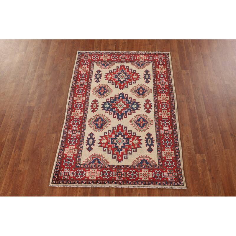 Traditional Kazak Accent Rug Handmade Wool Carpet - 3'5"x 5'1"