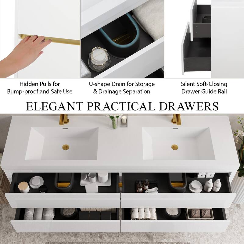 Wall-Mounted Bathroom Vanity with White Stone Resin Top