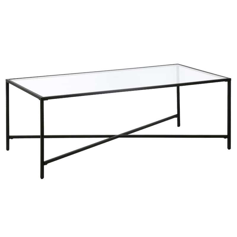 Henley 48" Wide Rectangular Coffee Table with Glass Top - Blackened Bronze with Glass Top - Glass