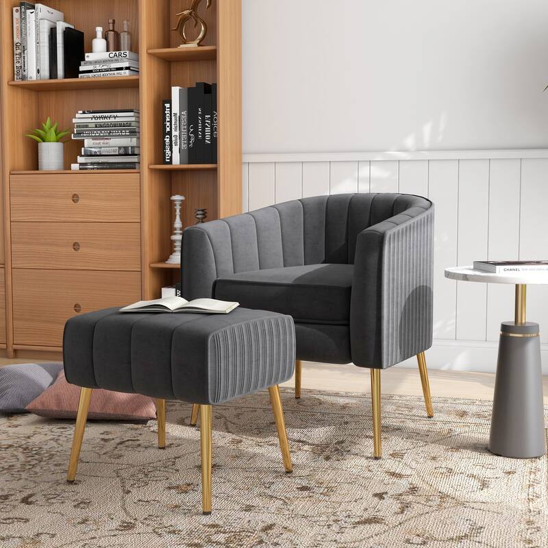 Velvet Shell Shaped Chair with Gold Tone Legs