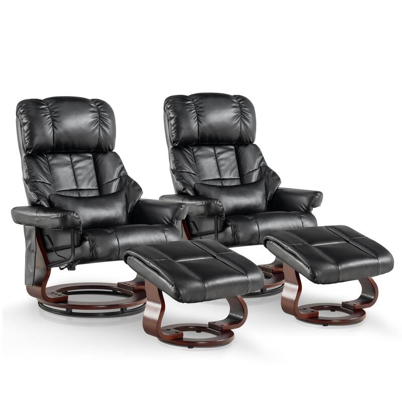 MCombo Set of 2 Recliner Chair with Ottoman Vibration Massag Faux Leather 9068 - Black