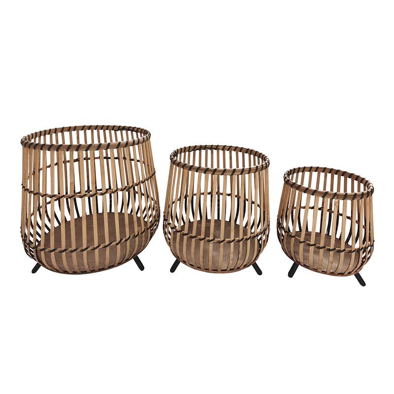 Sagebrook Home Wicker Modern Boho Bamboo Planter Set
