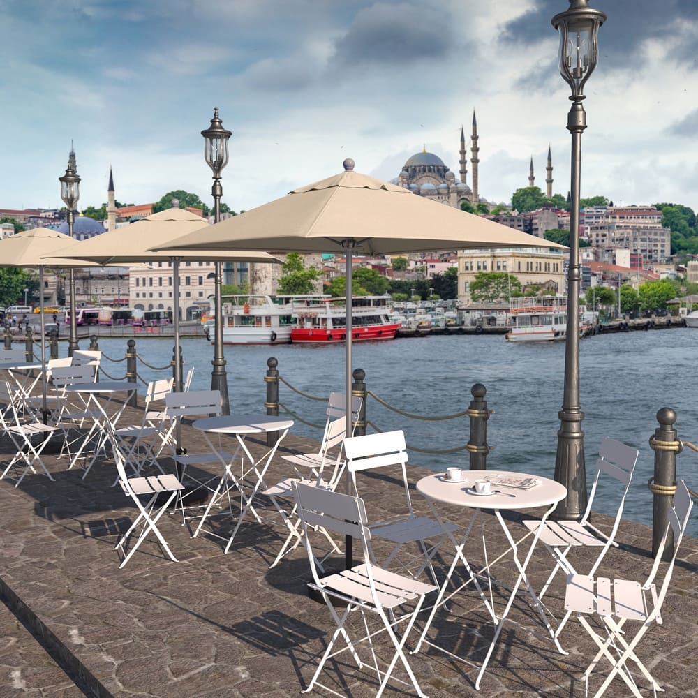 California Umbrella 6' Sq. Aluminum Frame, Fiberglass Rib Patio Umbrella, Push Open, Anodized Sliver Finish, Sunbrella Fabric