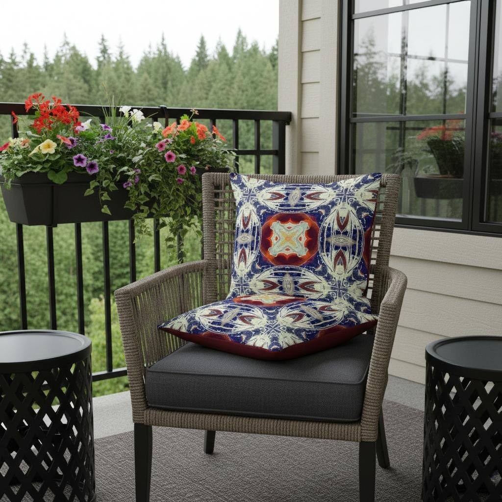 HomeRoots Set of Two 16" X 16" Blue and Orange Blown Seam Floral Indoor Outdoor Throw Pillow - 16.00' X '16.00' X '5.00
