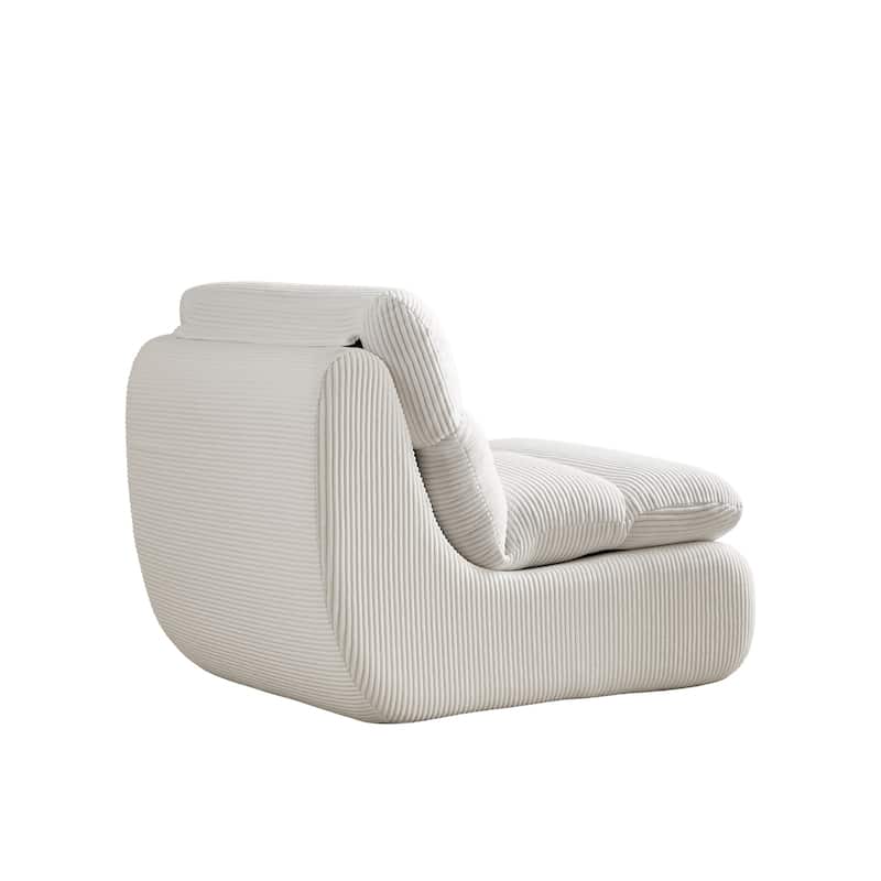 White Corduroy Lounge Chair with Ottoman and High-Density Foam Seat - 31.89" x 39.72" x 29.53"