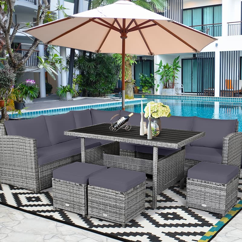 Costway 7 PCS Patio Rattan Dining Set Sectional Sofa Couch Ottoman - See Details - Grey