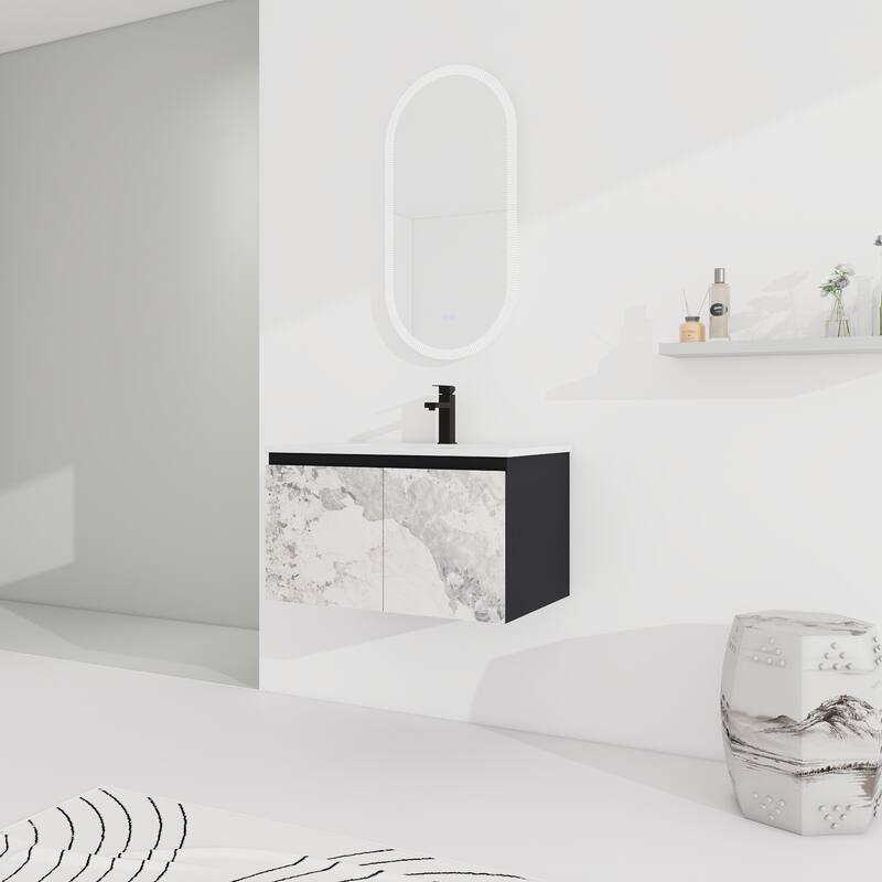 30" Floating Wall-Mounted Bathroom Vanity with Soft-Close Door Hinges, Ceramic Sink & Ample Storage