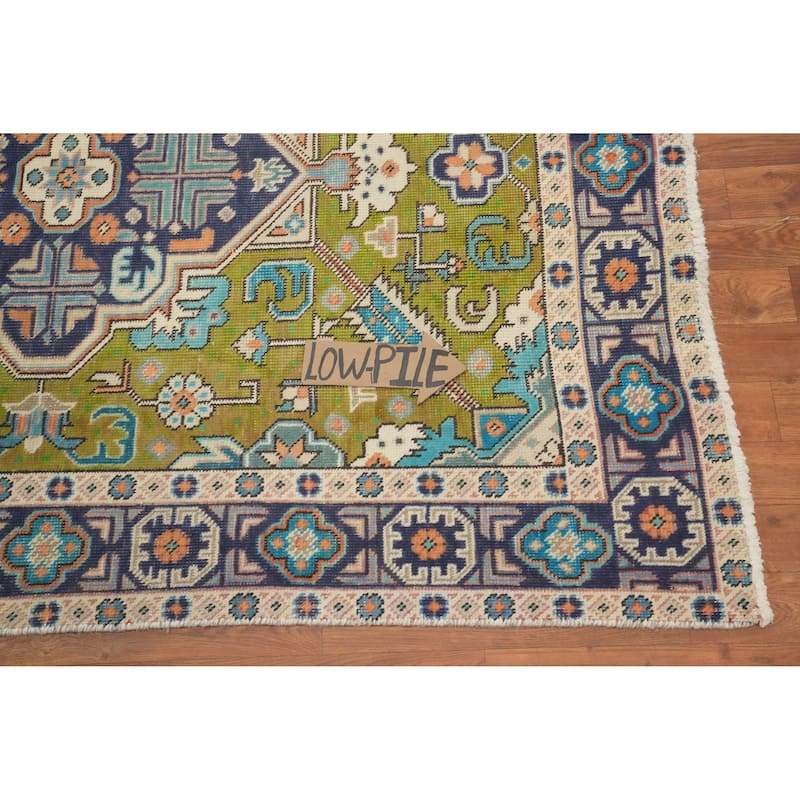 Hand Knotted Oriental 100% Wool Carpet Traditional Medallion Green Tabriz Area Rug - 5' 10'' X 4' 4''
