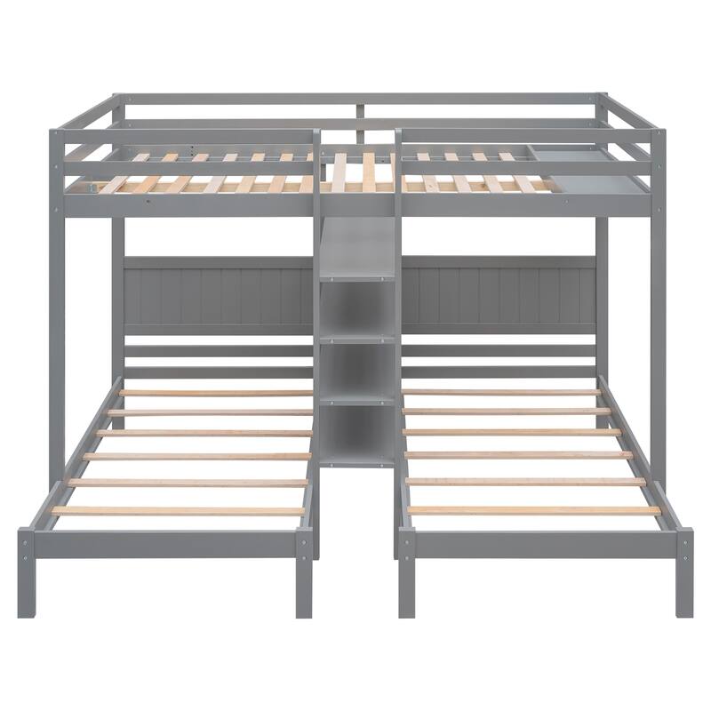 Full XL Over Twin & Twin Triple Bunk Bed with Builtin Four Shelves and