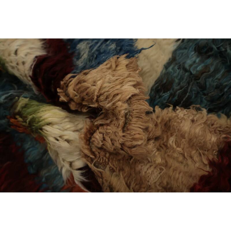 Hand Knotted Oriental 100% Wool Carpet Modern Geometric Multi-Colored Moroccan Area Rug - 9' 11'' X 6' 7''